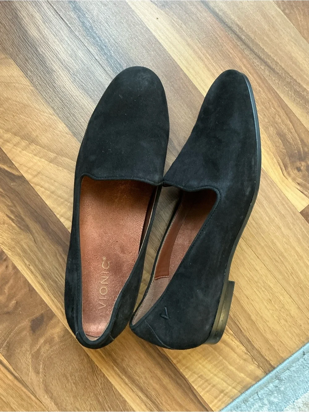 Vionic women’s Black Suede Slip-On Loafers — Minimalist Design